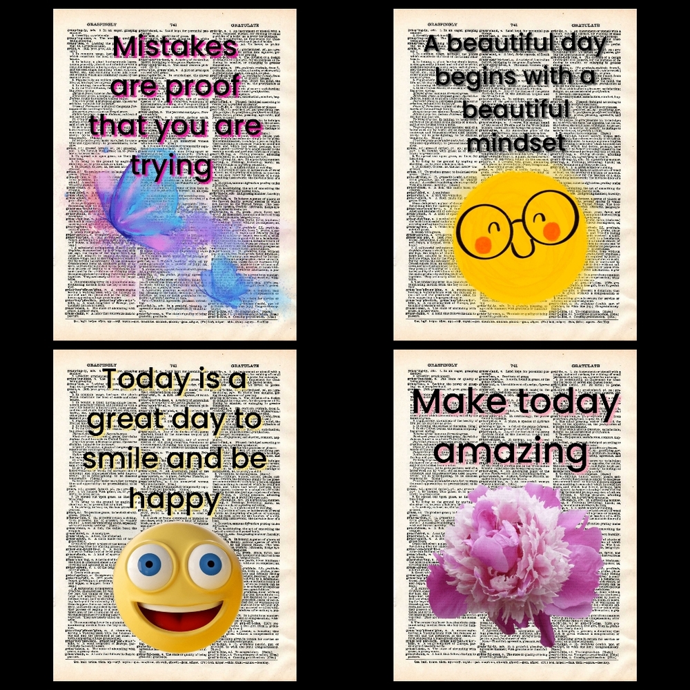 Positive Inspirational Quotes Dictionary Book Page Art